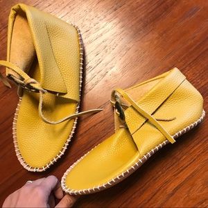 F Troupe Yellow Leather Moccasin Booties